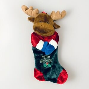 Vintage Christmas Stocking Prima Creations 20" Plush Moose 3D Merry‎ Krismoose